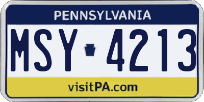 PA license plate MSY4213