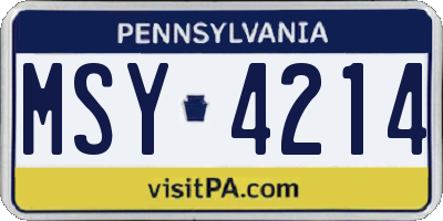 PA license plate MSY4214