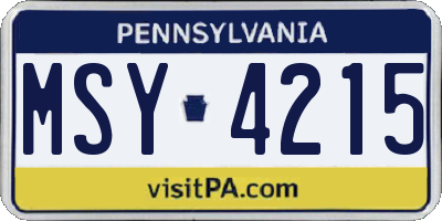 PA license plate MSY4215