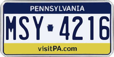 PA license plate MSY4216