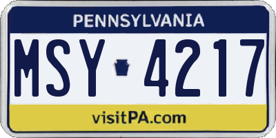 PA license plate MSY4217