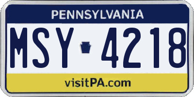 PA license plate MSY4218