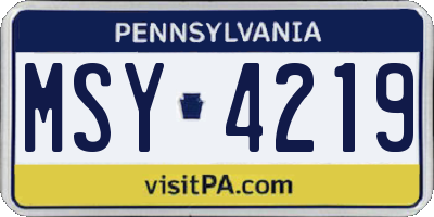 PA license plate MSY4219