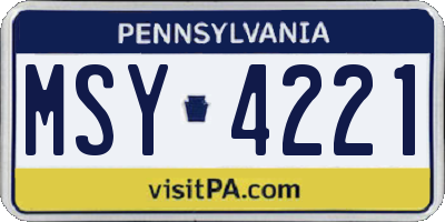 PA license plate MSY4221