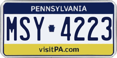 PA license plate MSY4223