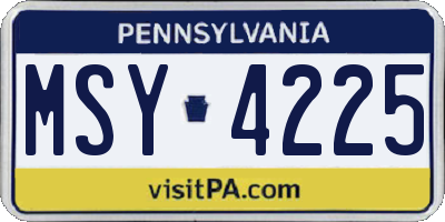 PA license plate MSY4225