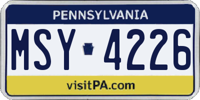 PA license plate MSY4226