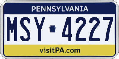 PA license plate MSY4227