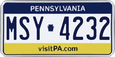 PA license plate MSY4232