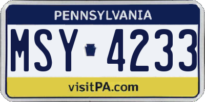 PA license plate MSY4233