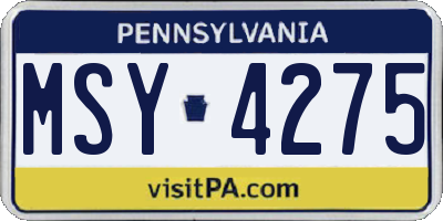 PA license plate MSY4275
