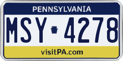 PA license plate MSY4278