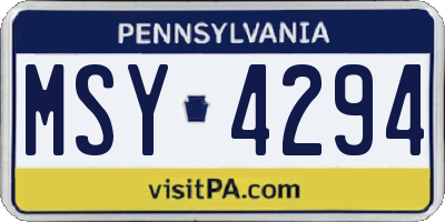 PA license plate MSY4294
