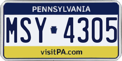PA license plate MSY4305
