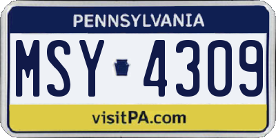 PA license plate MSY4309