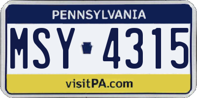 PA license plate MSY4315