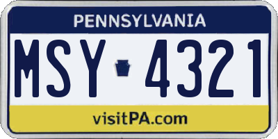 PA license plate MSY4321