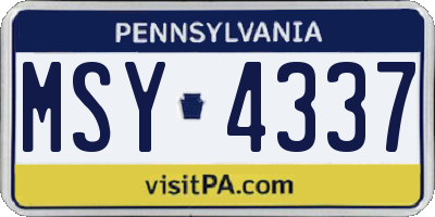 PA license plate MSY4337