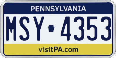 PA license plate MSY4353