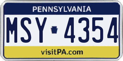 PA license plate MSY4354