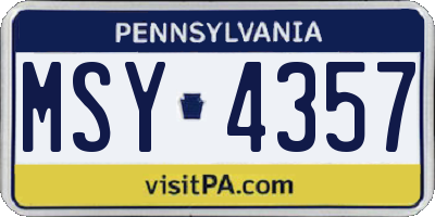 PA license plate MSY4357