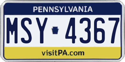 PA license plate MSY4367
