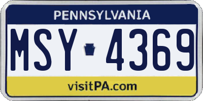 PA license plate MSY4369
