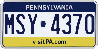 PA license plate MSY4370