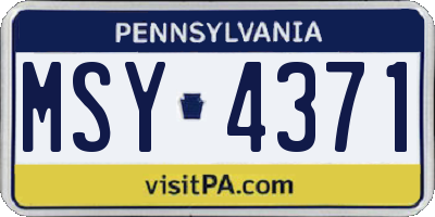 PA license plate MSY4371