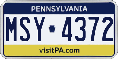 PA license plate MSY4372