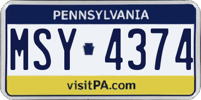 PA license plate MSY4374