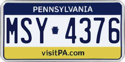 PA license plate MSY4376