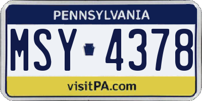 PA license plate MSY4378