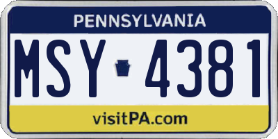 PA license plate MSY4381