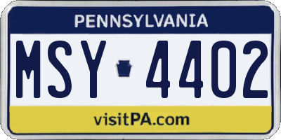 PA license plate MSY4402