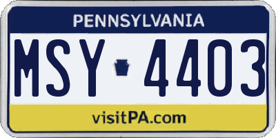 PA license plate MSY4403