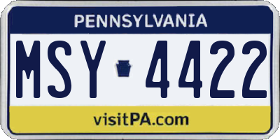 PA license plate MSY4422