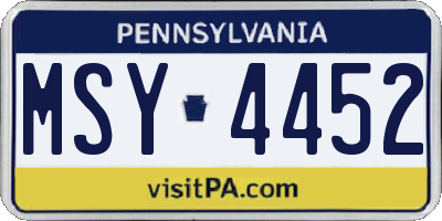 PA license plate MSY4452