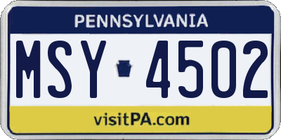 PA license plate MSY4502