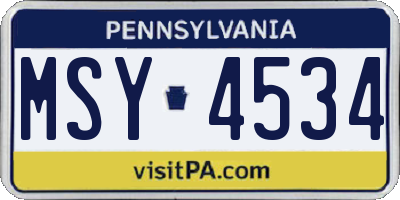 PA license plate MSY4534