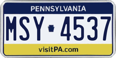 PA license plate MSY4537