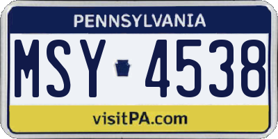 PA license plate MSY4538