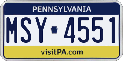 PA license plate MSY4551