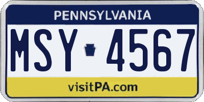 PA license plate MSY4567