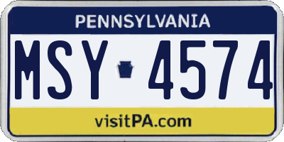 PA license plate MSY4574