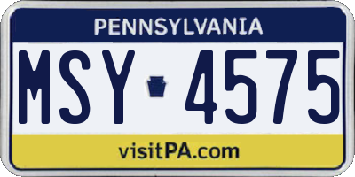 PA license plate MSY4575