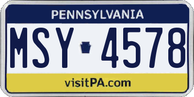 PA license plate MSY4578