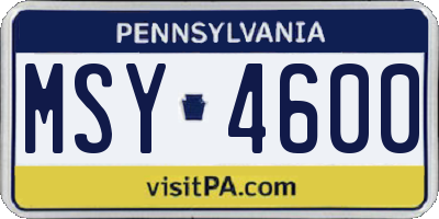 PA license plate MSY4600