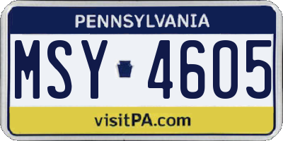 PA license plate MSY4605