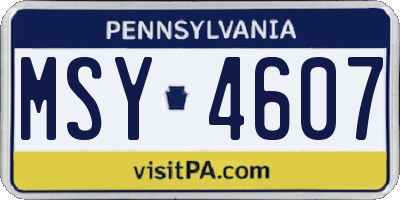 PA license plate MSY4607